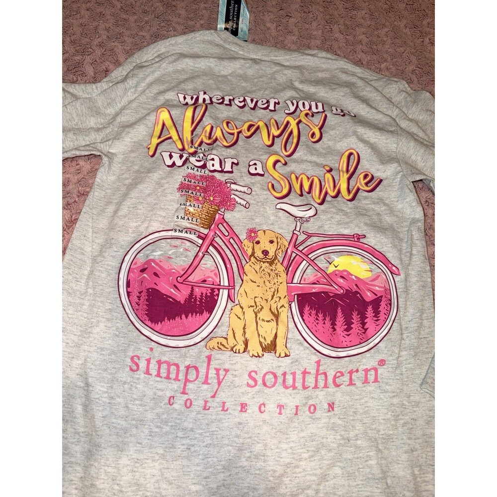 Simply Southern Shirt Women's S Gray Long Sleeve Golden Retriever Dog NWT Smile